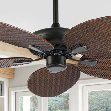 Raffles 52" Bohemian Industrial Iron/Plastic Mobile-App/Remote-Controlled 6-Speed Palm Blade Ceiling Fan - JONATHAN Y